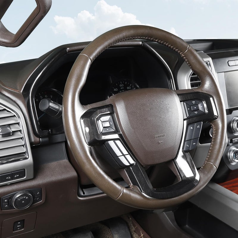 Voodonala Center Steering Wheel Panel Cover with Dash Board Cover Trim Compatible with Ford F150 2015-2020 (4pcs,ABS,Wood) - Image 2